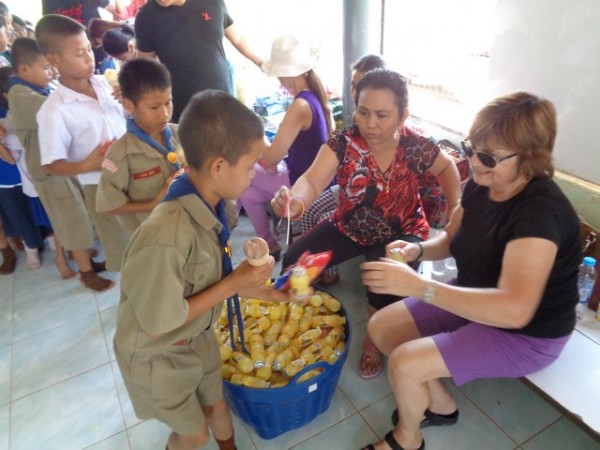 the older kids now queued up for treats.